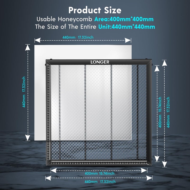 LONGER Honeycomb Working Table, 17.3"x 17.3"x 0.86" Honeycomb Working Bed for CO2 or Diode Laser Engraver Cutting Machine, Fast Heat Dissipation with Aluminum Plate for Table-Protecting - Image 2